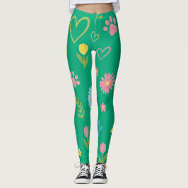Leggings de impressão de pata floral