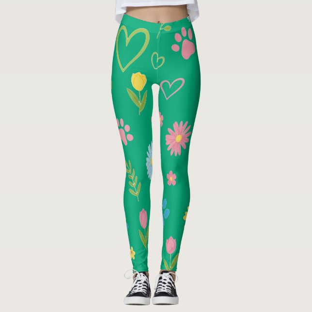 Leggings de impressão de pata floral (Frente)
