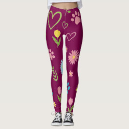 Leggings de impressão de pata floral