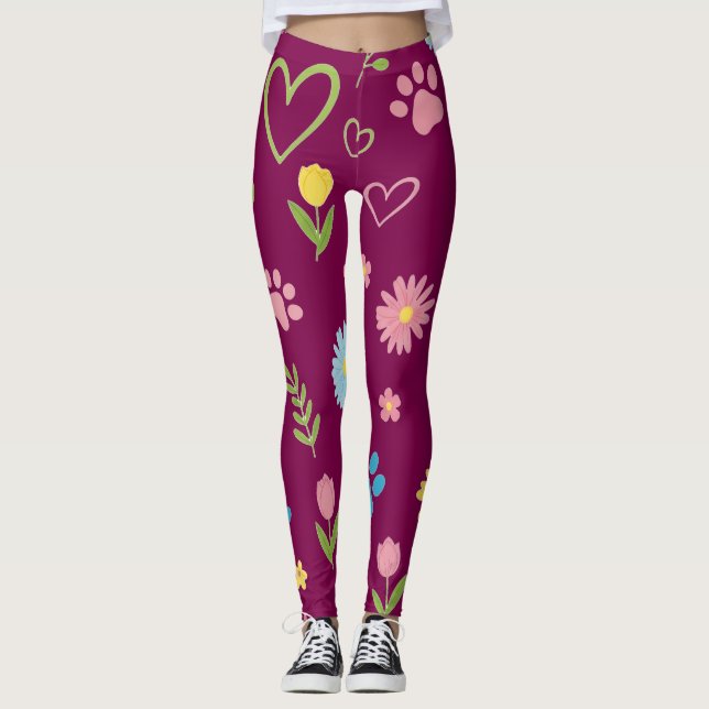 Leggings de impressão de pata floral (Frente)