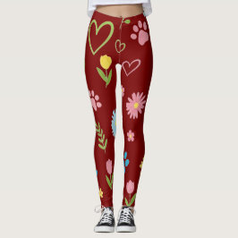 Leggings de impressão de pata floral