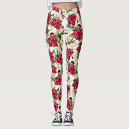 Leggings de Impressão de Poinsettia Real