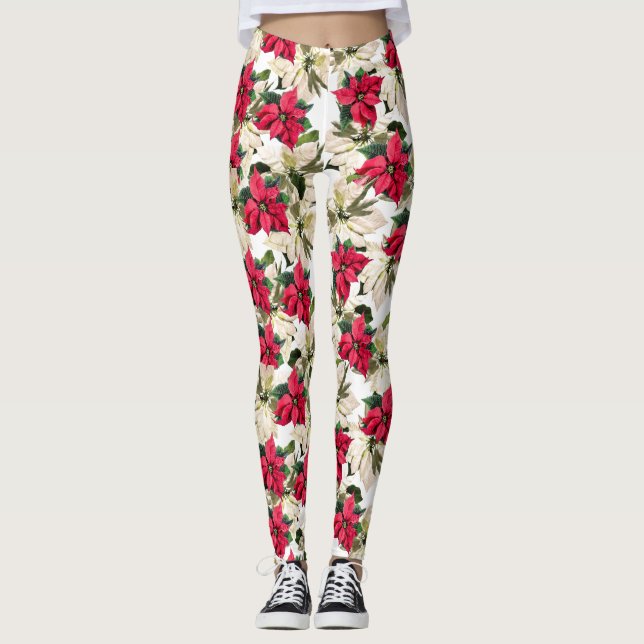Leggings de Impressão de Poinsettia Real (Frente)