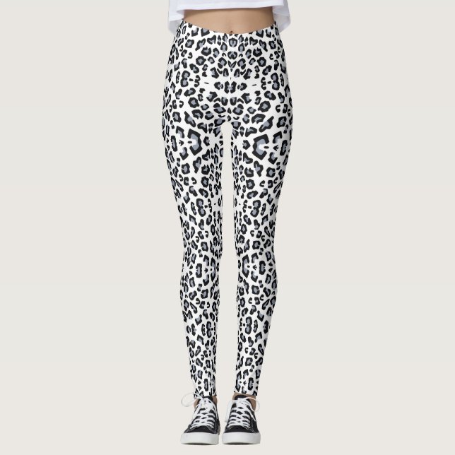Leggings de impressão do leopardo branco e preto c (Frente)