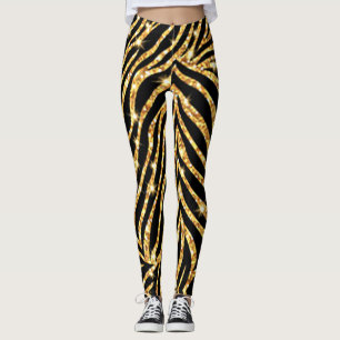 Leggings de impressão em zebra preto e Dourado