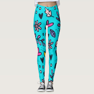 Leggings de Impressão Floral e Coração