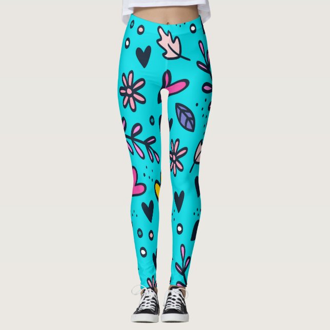 Leggings de Impressão Floral e Coração (Frente)