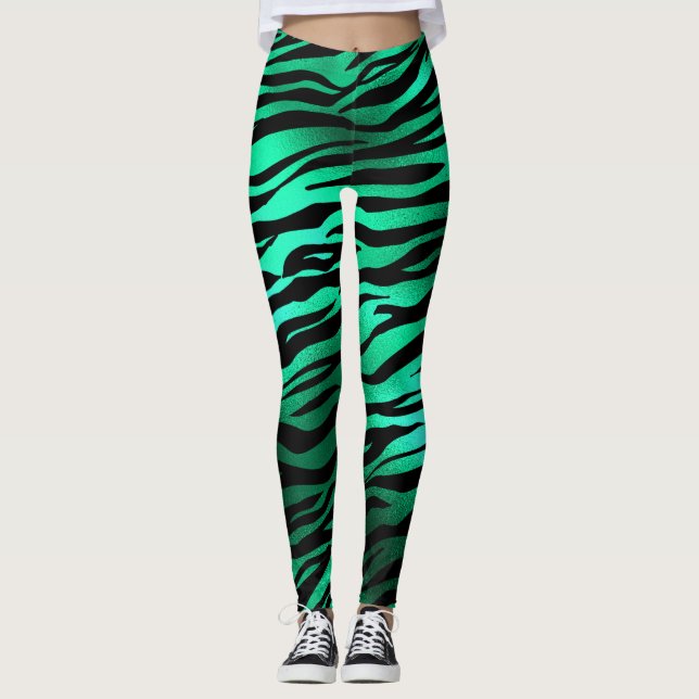 Leggings de Impressão Tiger e Zebra Verde Shimmera (Frente)