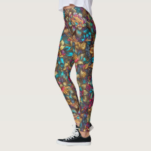 Leggings de Jardim Floral Metálico Vibrantes - Bon