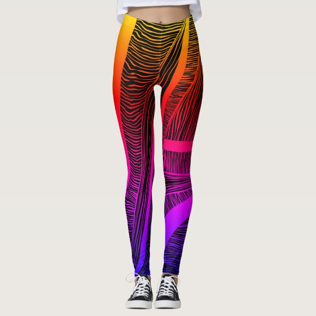 Leggings de linha de onda arco-íris (Frente)