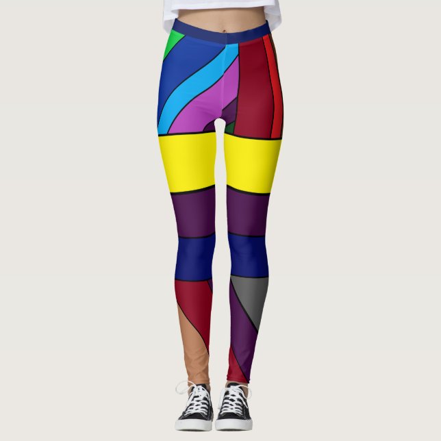 Leggings de linhas abstratas multicoloridas (Frente)