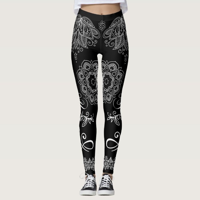 Leggings de Mandala Pretas/Brancas (Frente)