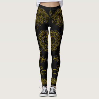 Leggings de Mandala Pretas/Douradas