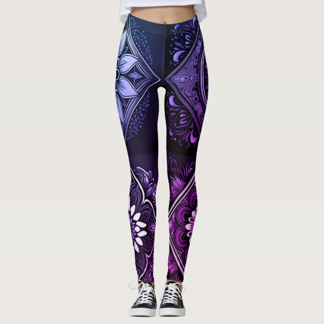 Leggings de Mandala roxas vibrantes (Frente)