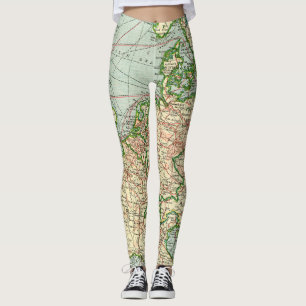 Leggings de mapas da Vintage Europa