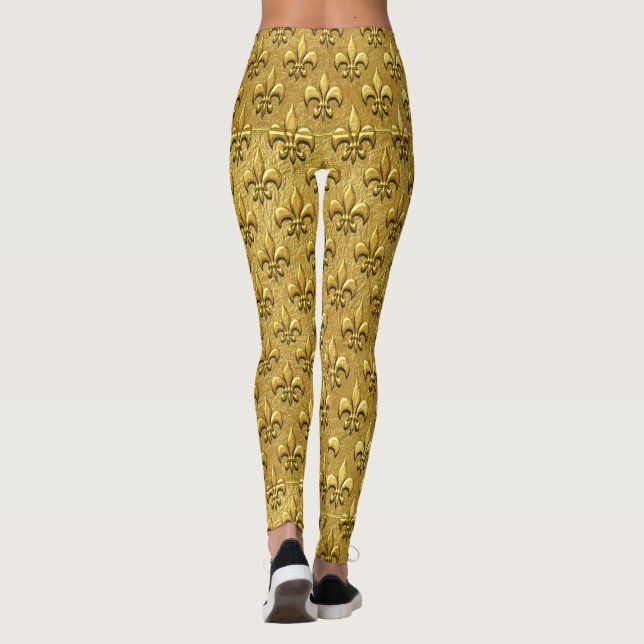 Leggings de Moda Dourada Fleur de Lis Pop (Verso)