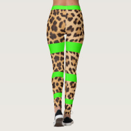 Leggings de mulheres com riscas verdes e neon impr