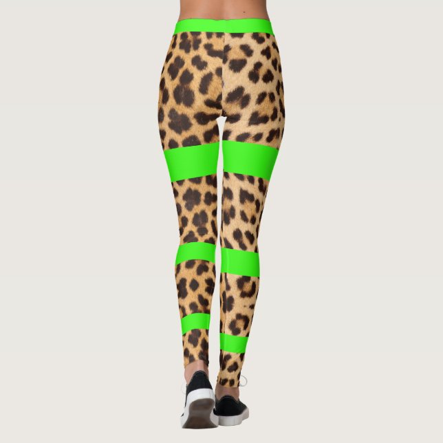 Leggings de mulheres com riscas verdes e neon impr (Verso)