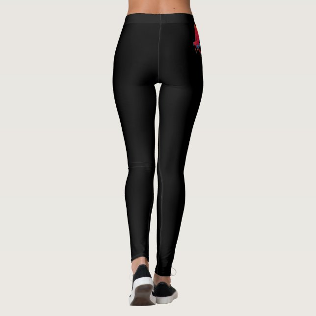 Leggings de mulheres negras com design de papagaio (Verso)