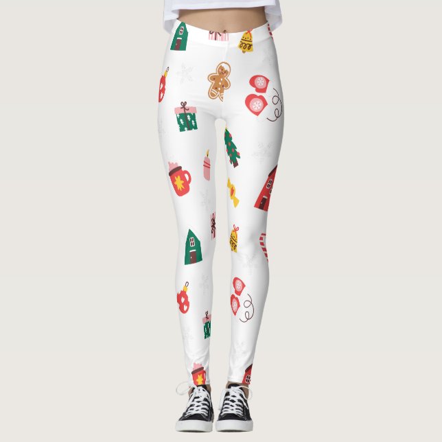 Leggings de Natal Beige Red e Green (Frente)
