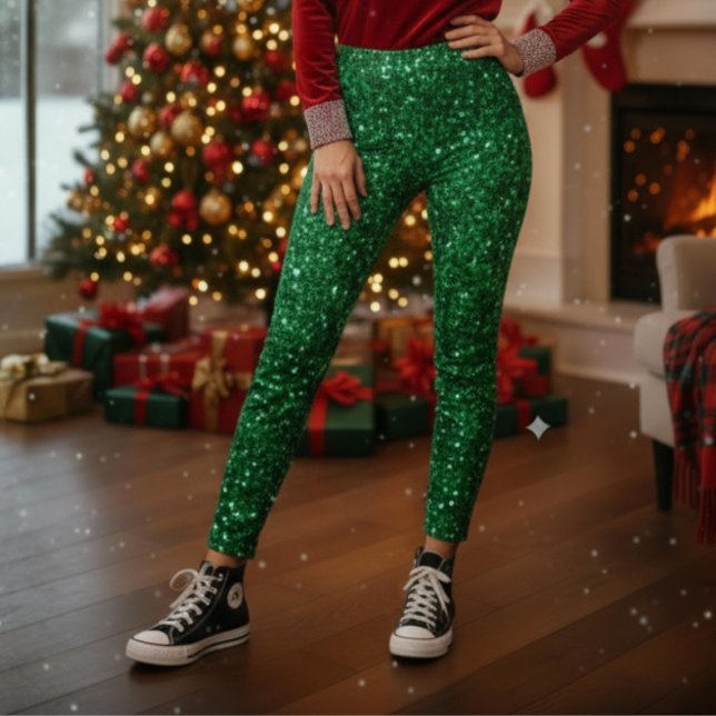 Leggings de Natal com Brilho Verde (Bring holiday magic to every move with our Green Sparkle Christmas Leggings! by Becky Boom)
