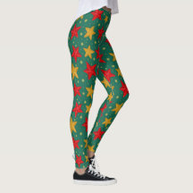 Leggings de Natal com estrelas vermelhas e dourada