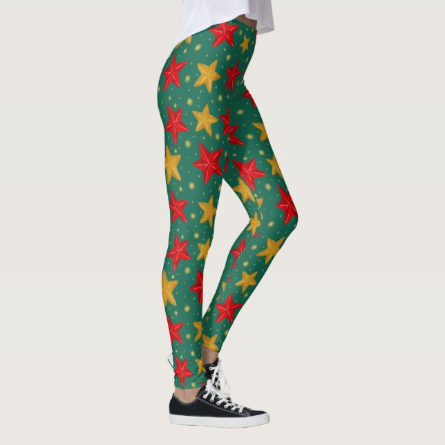 Leggings de Natal com estrelas vermelhas e dourada (Direita)