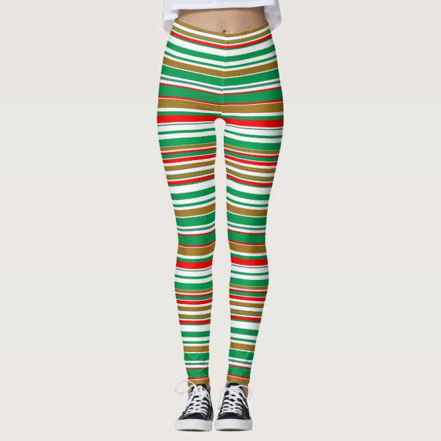 Leggings de Natal com listras e estampa total (Frente)