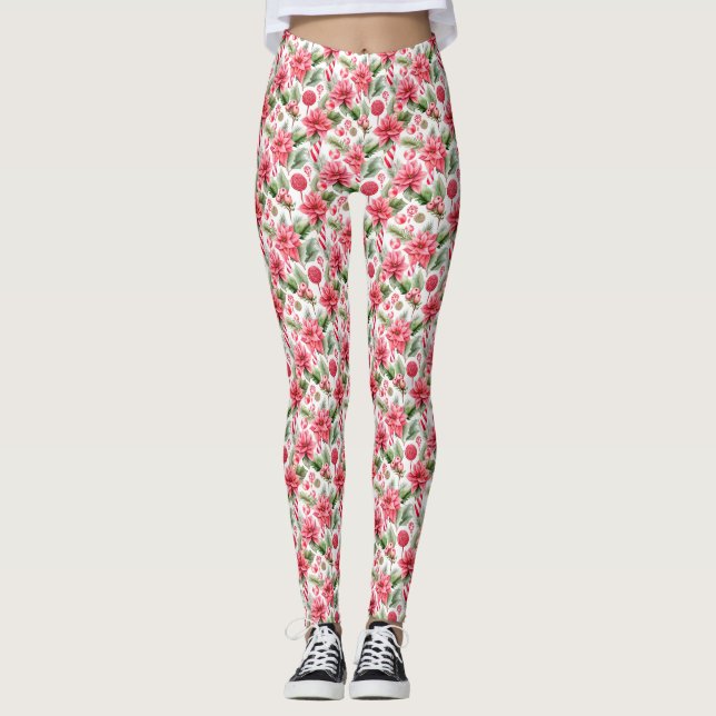 Leggings de Natal Cor-de-Água Rosa (Frente)