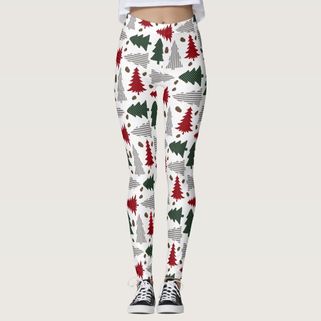 Leggings de Natal Country com Árvores e Pinhas (Frente)