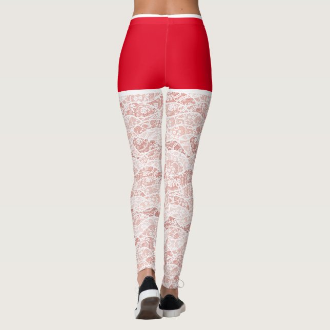 Leggings de Natal Faux Floral White Lace Fishnet (Verso)