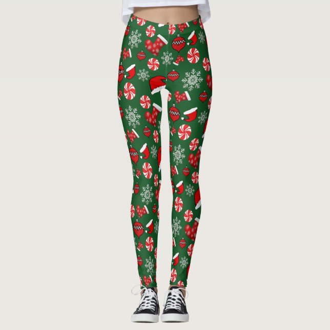 Leggings de Natal Feliz Vermelho (Frente)