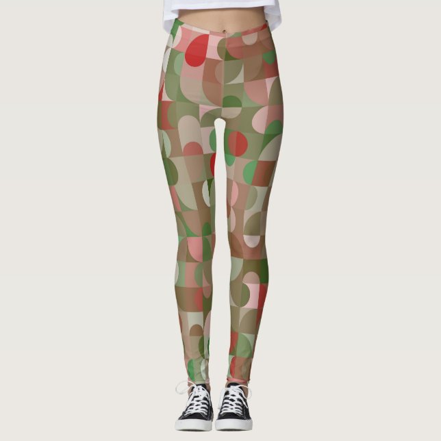 Leggings de Natal Geométrico Groovy Boho Mod Retro (Frente)