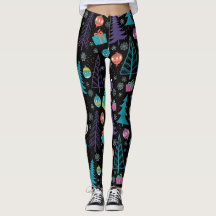 Leggings de Natal modernas com árvores e ornamento