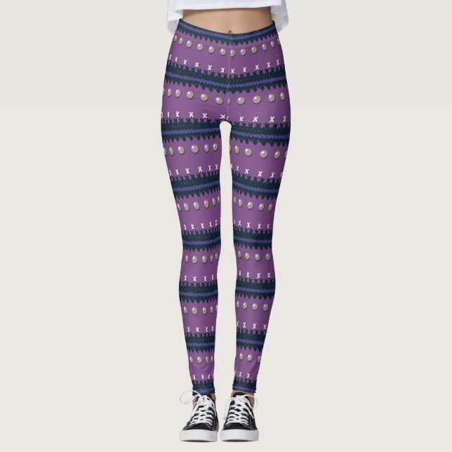 Leggings de Natal Roxo Feias de Faux (Frente)