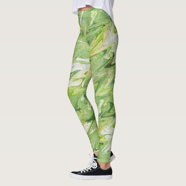 Leggings de Natal Verde - Calças de Yoga de Ondas  (Esquerda)