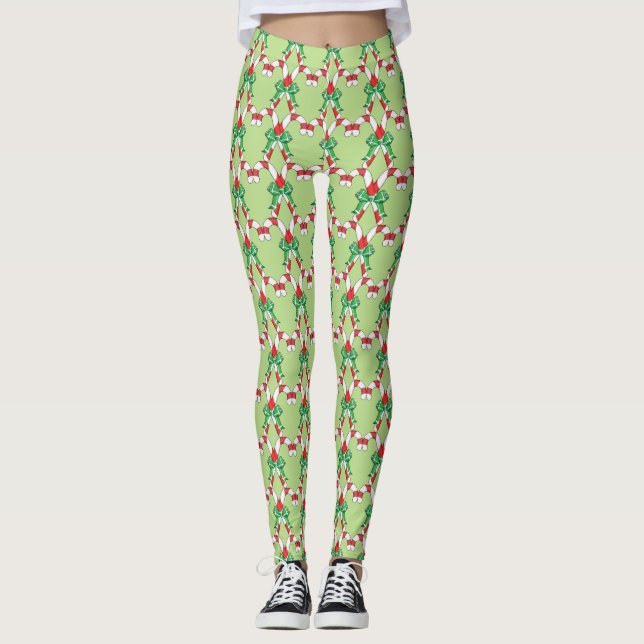 Leggings de Natal Verde Candy Cane (Frente)