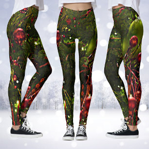 Leggings de Natal Vermelhas e Douradas