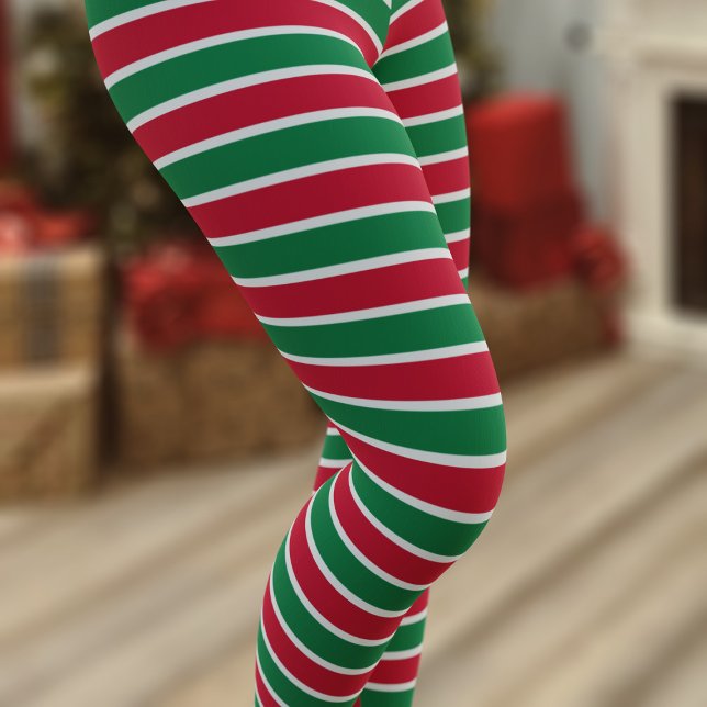 Leggings de Natal Vermelho e Verde (A festive red and green stripe perfect for all of your Christmas holiday leggings needs)