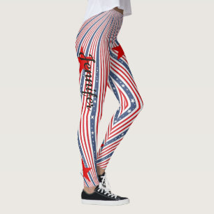 Leggings de nomes personalizados de vermelho branc