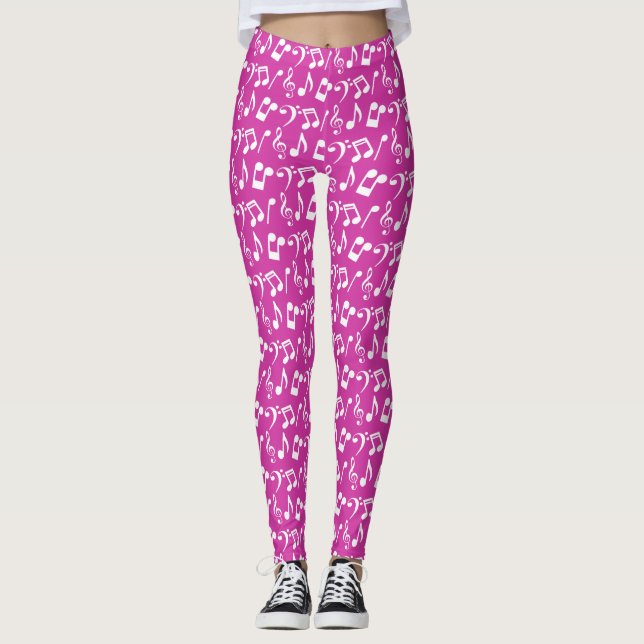 Leggings de notas de música rosa e branca (Frente)