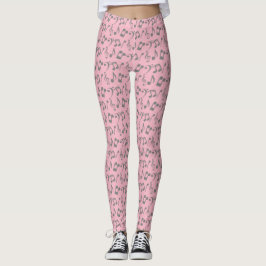 Leggings de notas de música rosa e prata