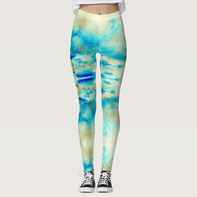Leggings de nuvens turquesa azul creme abstratas (Frente)