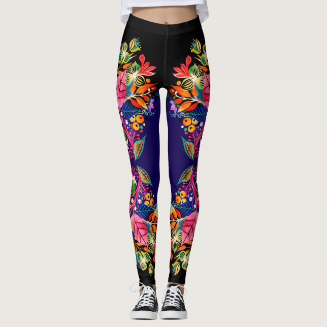 Leggings de Ombre Púrpura Boho Floral (Frente)