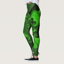 Leggings De Ondas Espirais Verdes E Limões Escuras