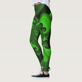 Leggings De Ondas Espirais Verdes E Limões Escuras