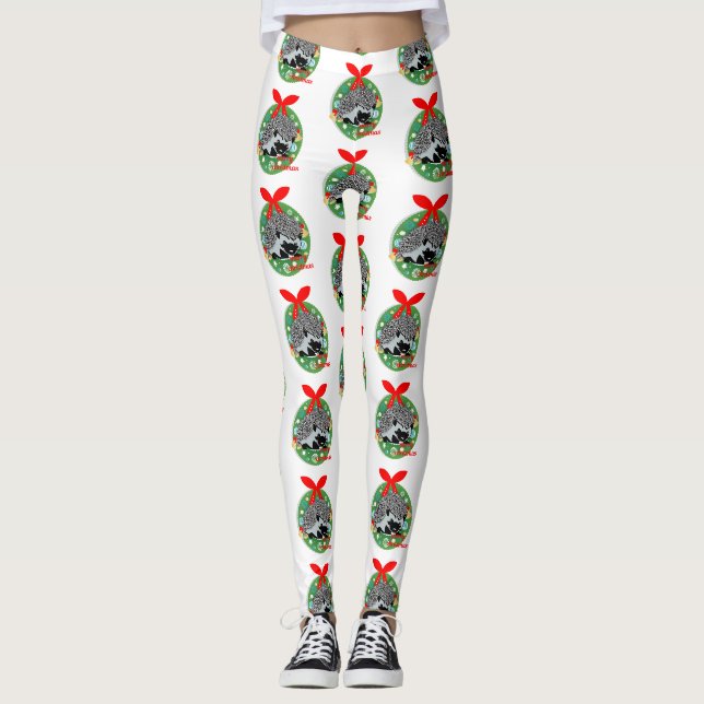 leggings de ouriço de natal alegres (Frente)