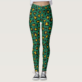Leggings de outfit de impressão de leopardo verde