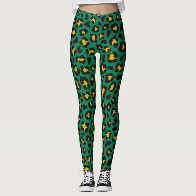 Leggings de outfit de impressão de leopardo verde (Frente)