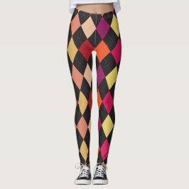 Leggings de padrão Argyle coloridas